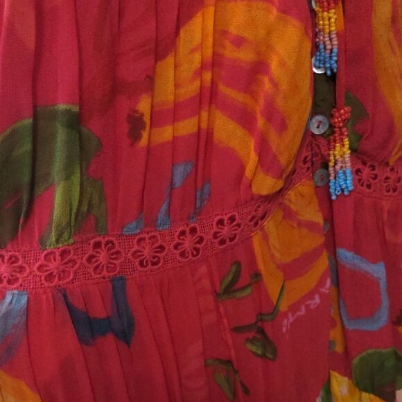 Farm Rio Mixed Fruit Ocean Tiered Midi Dress - Picture 10 of 11